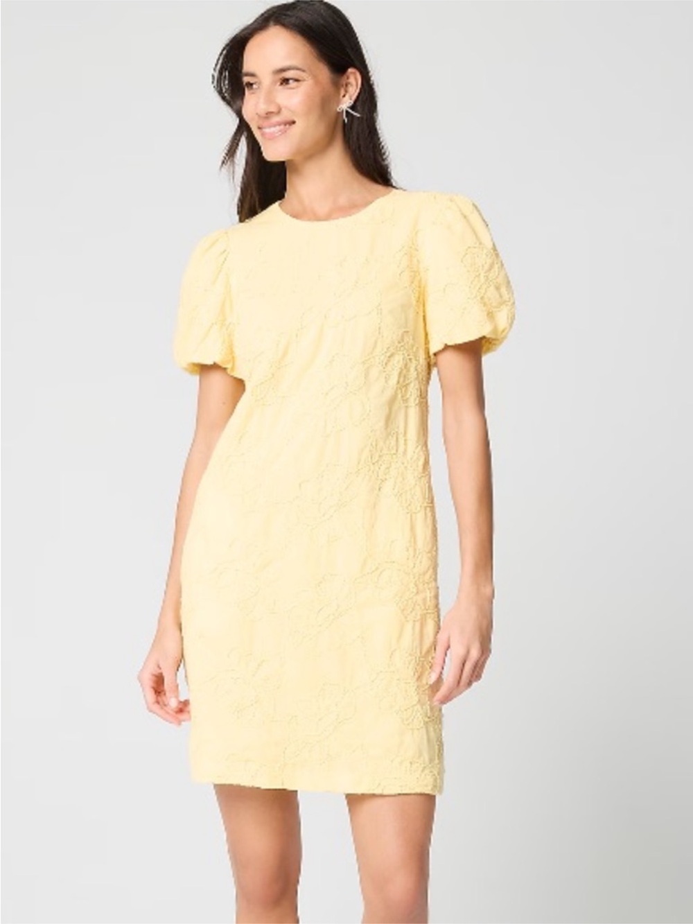 Crew Factory Embroidered Puff Sleeve Mini Dress Pale Banana Size 2 NWT